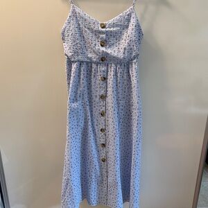 Ladies XL spring summer long dress. Blue & white gingham with cherries.